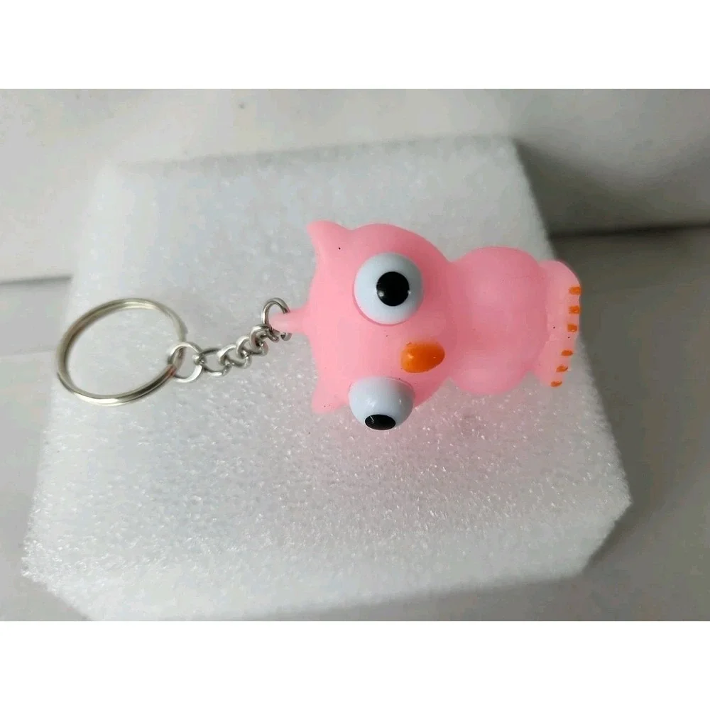 Owl Pink Rubber Squeeze Toy Eyes Pop Out Purse/Bag Charm Keychain Stress Cute 2